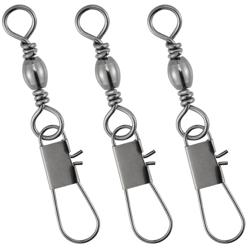 Dr.Fish 50 Pack Fishing Snap Swivels, Barrel Swivels Fishing Tackles, Stainless Steel Safty Interlock Snaps Leader Line Lure Connector Fresh&Saltwater #4