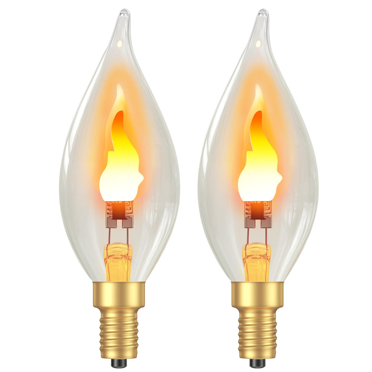 Hompavo Upgraded Flame Light Bulbs, E12 Chandelier Base Candelabra Flickering Fire Light Bulb, Clear Candle Light for Halloween Christmas Party Porch Indoor Outdoor Home Decorations - C35/2 Pack