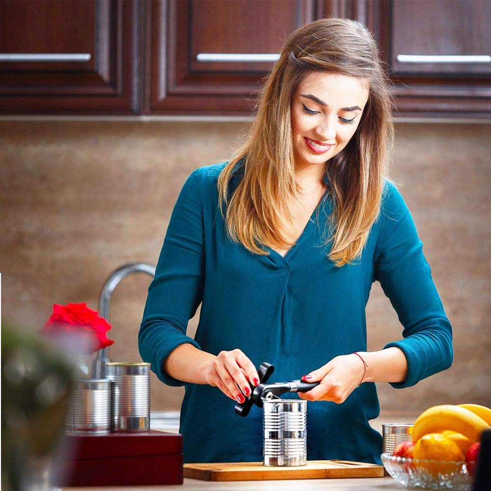 Can Opener Smooth Edge Manual, Can Opener Handheld, No Sharp Edges, Easy Turn Knob & Comfortable Non-slip Handle, Safe Side Cut Can Opener for Seniors
