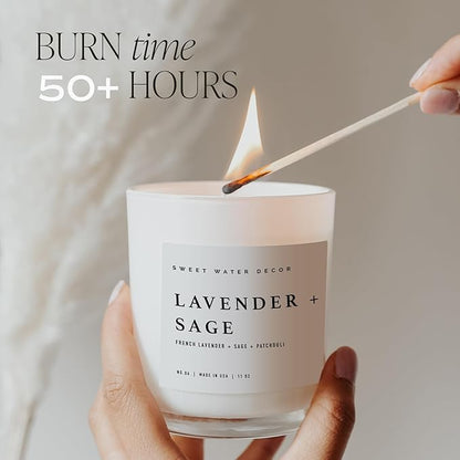 Sweet Water Decor Candles | Spa Scented Soy Wax Candle for Home | 11oz Jar Candle with Wood Lid, 50+ Hour Burn Time, Made in The USA (Stress Relief, White - 11 oz)