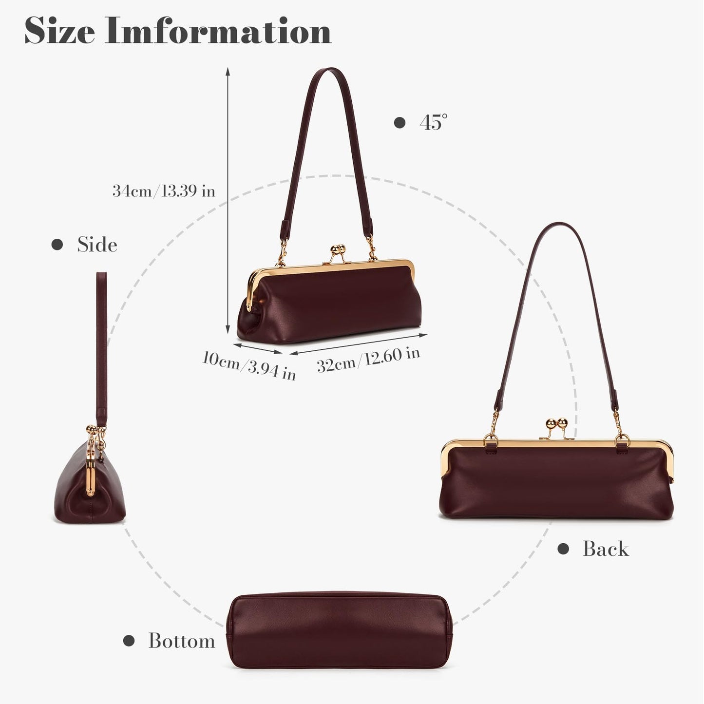 CATSEA Women's Kiss Lock Shoulder Bag, Classic Small PU Purse with Gold Tone Frame, Underarm Bag for Party, Date, Evening (Red)