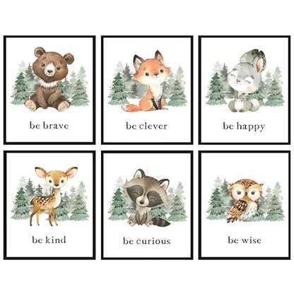 8x10 Baby Woodland Animal Prints Wall Art for Nursery Decor, Woodland Nursery Wall Art for Boys,Woodland Forest Animals Nursery Decor for Baby Boy Girls, UNFRAMED