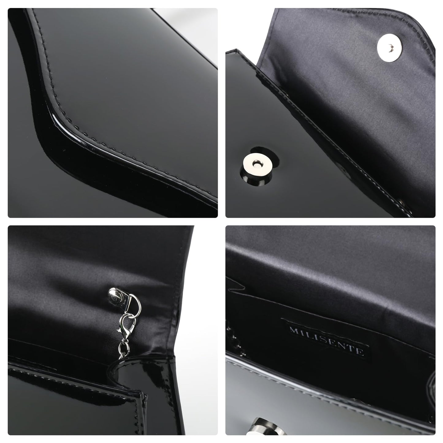 Milisente Women's Evening Bag Bridal Party Clutch Purses Cocktail Prom Handbags with Patent Leather(Black)