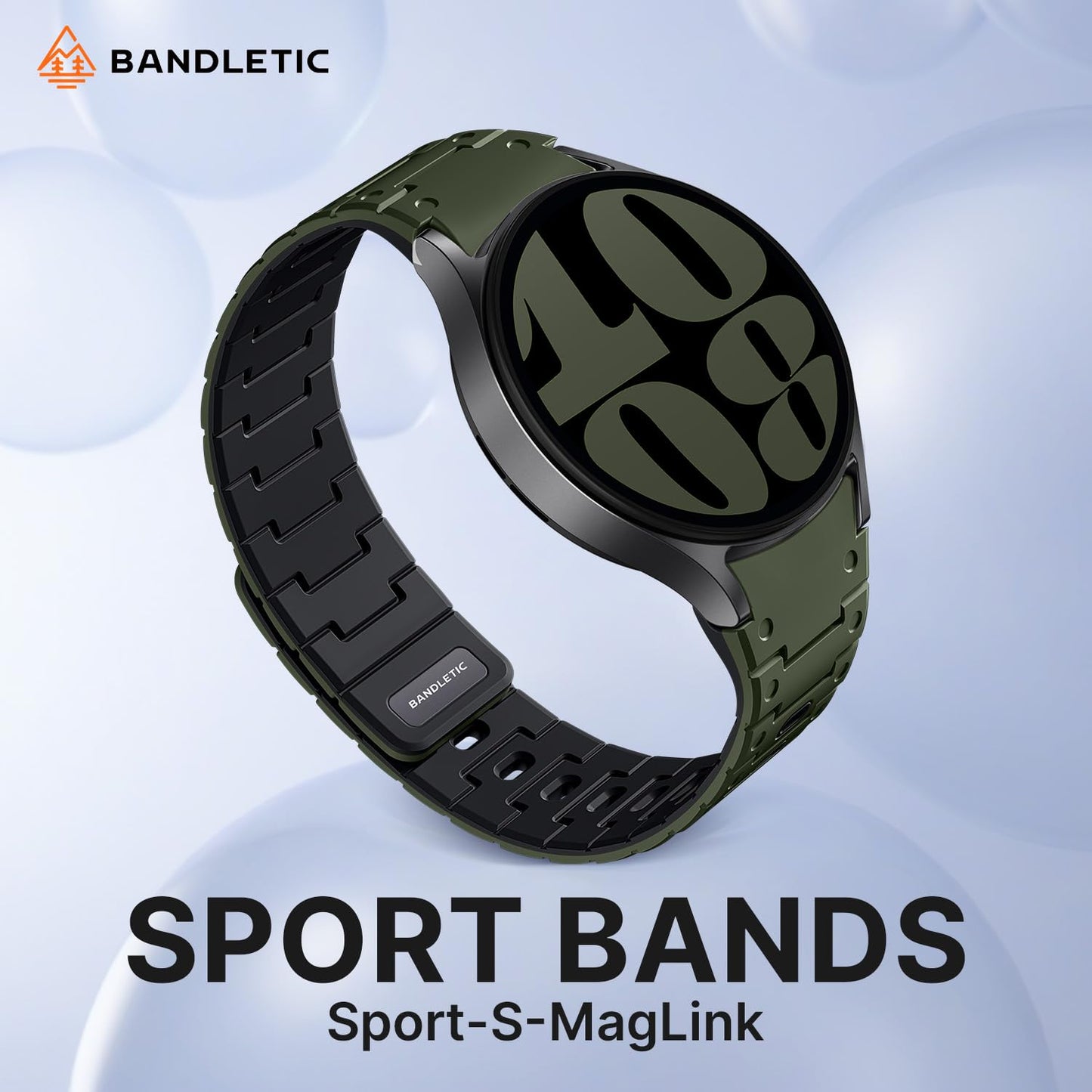 Bandletic Silicone Magnetic Band Compatible with Samsung Galaxy Watch 7 6 5 4 FE 40mm 44mm/Watch 6 4 Classic 43mm 47mm 42mm 46mm/Watch 5 Pro 45mm, 20mm No Gap Soft Sport Strap for Men Women