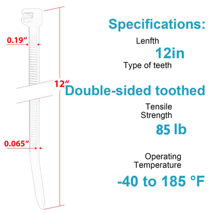 12 Inch Zip Ties Double Sided Toothed (Bulk 1000 Pack),85 LBS Tensile Strength Heavy Duty Cable Wire Ties With Self-Locking Adjustable More Durable Nylon Tie Wraps for Indoor Outdoor