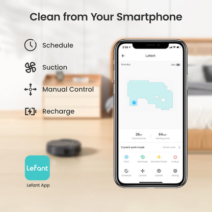 Lefant M210 Pro Robot Vacuum, Slim Quiet, 3 Adjustable Suction Levels, 6 Modes, Robot Vacuum Cleaner for Pet Hair, Hard Floors & Low Carpets, Self-Charging, WiFi/App/Alexa Control, Gray