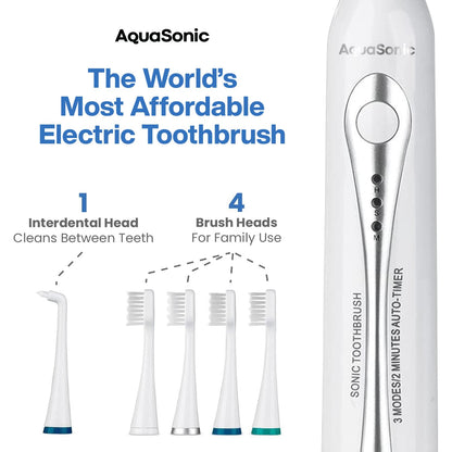 AquaSonic Home Dental Center Rechargeable Power Toothbrush & Smart Water Flosser - Complete Family Oral Care System - 10 Attachments and Tips Included - Various Modes & Timers (Black)