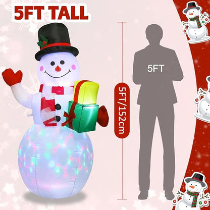 AerWo 5ft Christmas Inflatables Outdoor Decorations, Inflatable Snowman Christmas Blow Up Yard Decorations with Rotating LED Lights for Yard Garden Decorations Indoor Outdoor