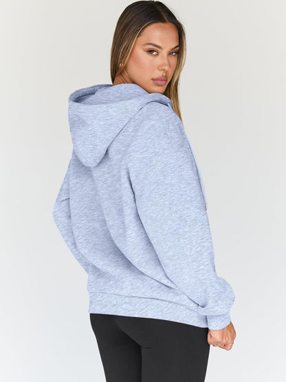 Trendy Queen Womens Zip Up Hoodies Oversized Sweatshirts Fall School Fashion Outfits Casual Jackets 2025 Winter Clothes Grey M