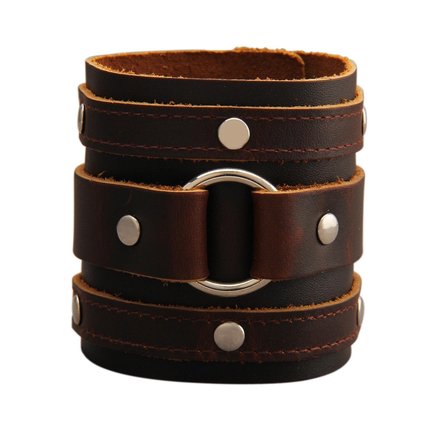 GelConnie Genuine Leather Wristband Punk Alloy Buckle Bracelet Brown Arm Cuff Wide Leather Wristband Cuff Bracelet for Men