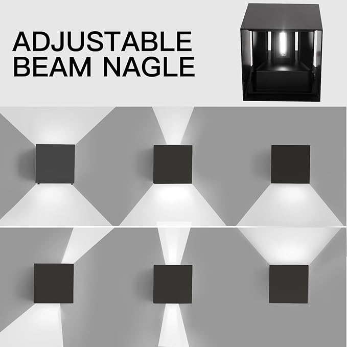 12W 4Pack Outdoor Wall Lights Exterior/Interior,LED Black Outdoor Wall Sconces Light Fixtures Modern,IP65 Waterproof Square Aluminum Wall Lamps, Up and Down Lights 6500K Cold Lights
