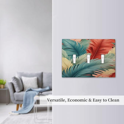Colorful Feathers Blue Red Light Switch Covers 3 Gang Triple Toggle Wall Plate Decorative Switchplate Electrical Faceplate for Farmhouse Living Decor