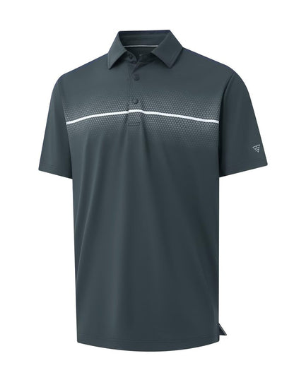 M MAELREG Golf Polo Shirts for Men Chest Striped Print Business Casual Collared Moisture Wicking Dry Fit Golf Polos Dark Grey