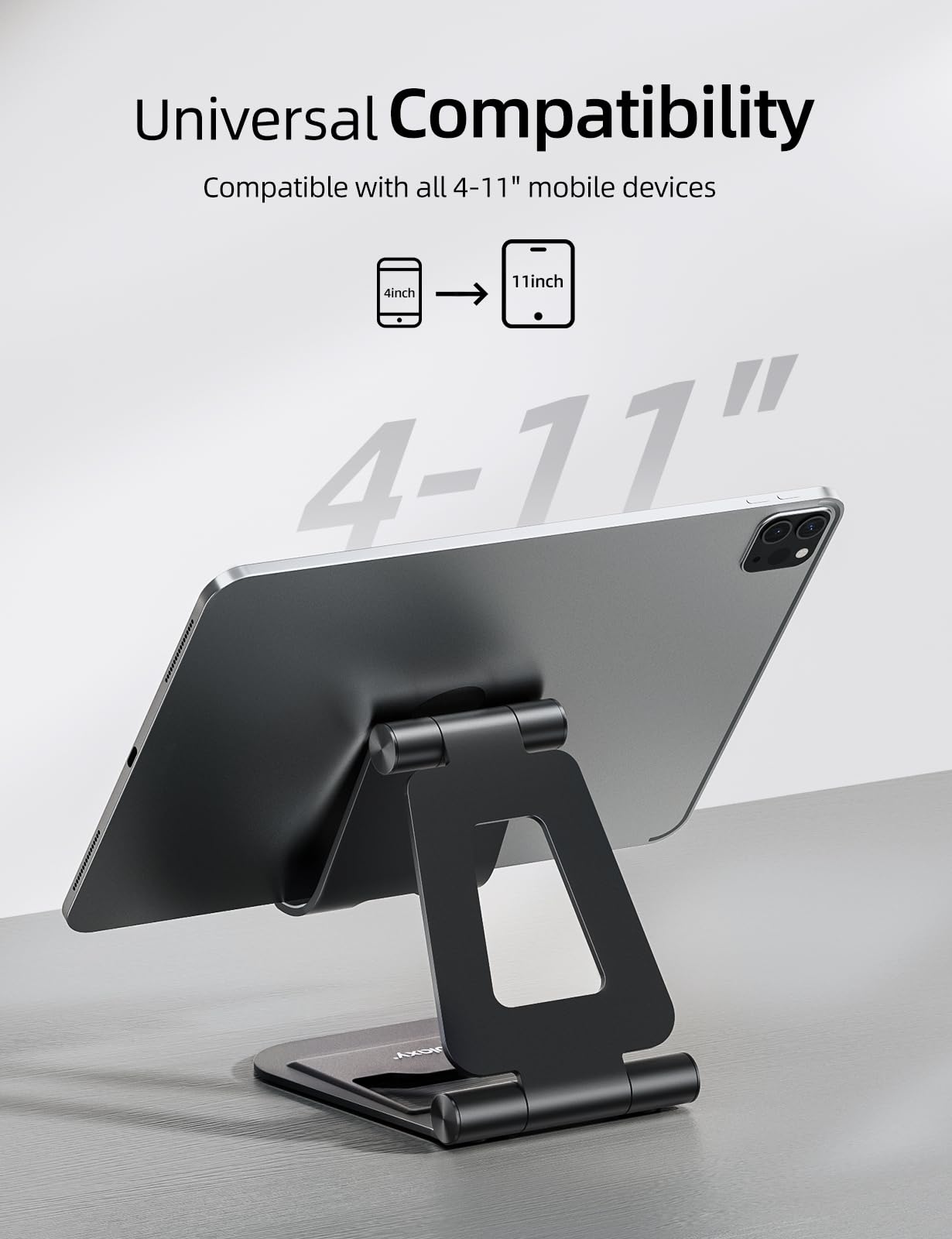 Nulaxy Aluminum Dual Foldable iPad Stand, Fully Adjustable Desktop Tablet Holder, Tablet Accessories for Office Kindle Compatible with Mobile Devices iPad Pro/Air/Mini, iPhone Pro/Max/Plus, Black