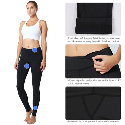 baleaf Women's Fleece Lined Leggings Thermal Warm Winter Leggings High Waisted Yoga Pants Cold Weather Inner Pocket 2-Pack Black/Black XXL