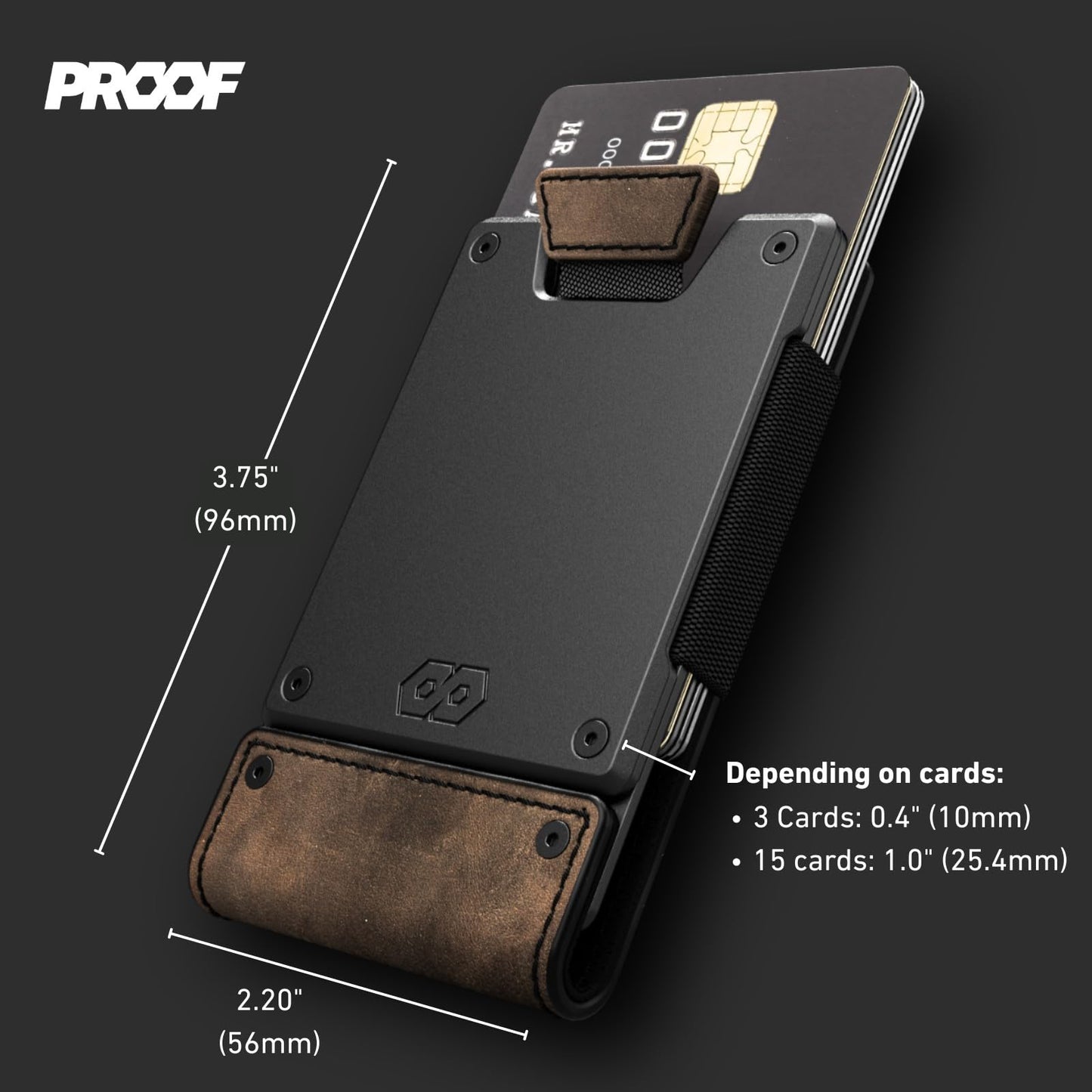 PROOF Wallet | Slim Minimalist Wallets for Men | Leather & Metal | RFID Wallet | Front/Back Pocket | Gift Box | Veteran Owned (Founder (Brown Leather | Dark Gun Metal))