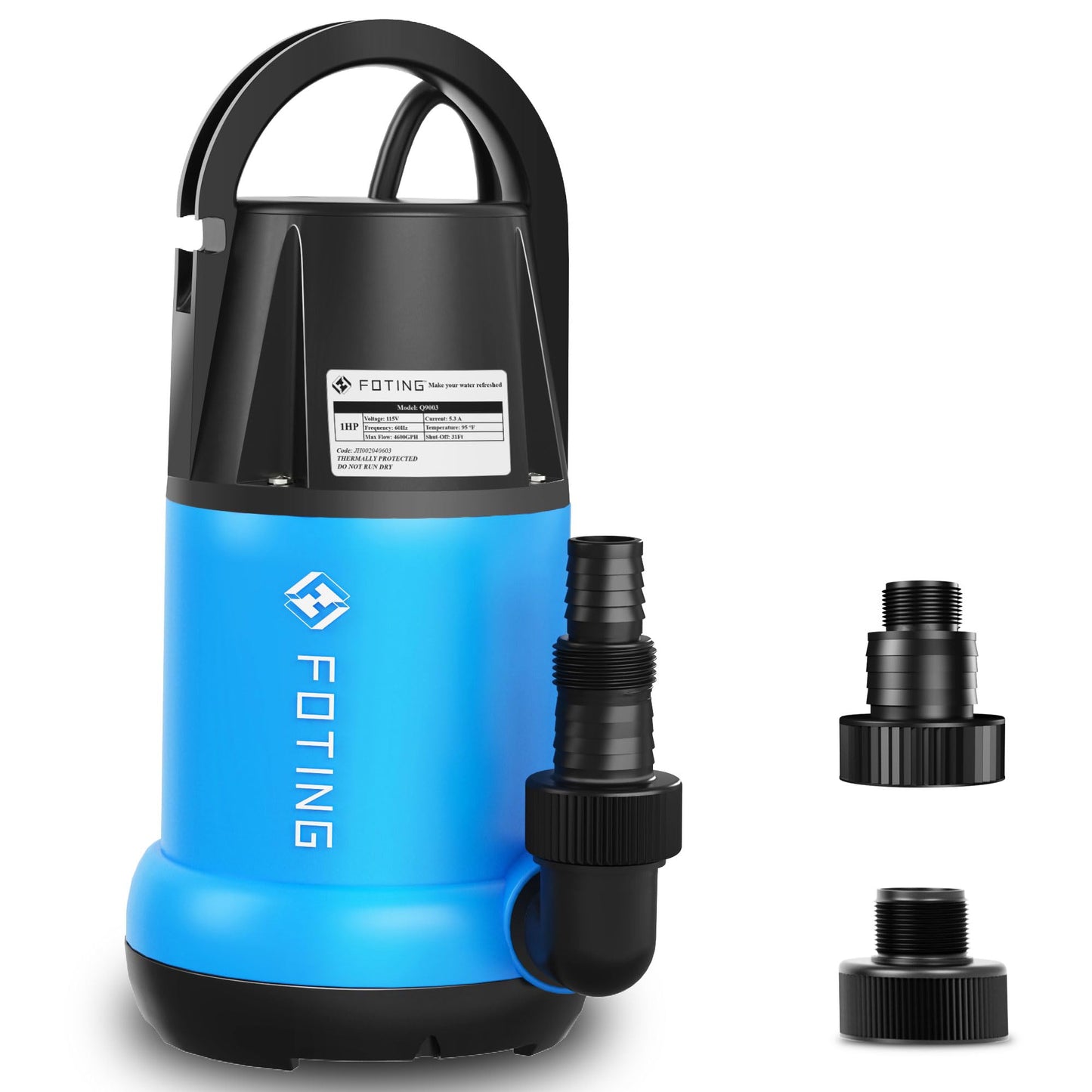FOTING Sump Pump 1HP Clean/Dirty Submersible Water Pump, 4600GPH Utility Pump Thermoplastic Electric Portable Transfer Water Pump for Swimming Pool Garden Pond Basement with 10ft Long Power Cord