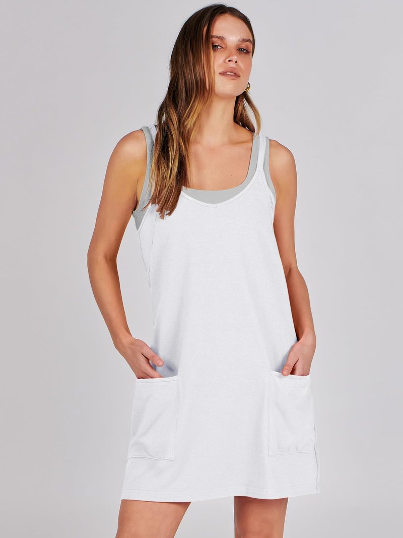 ANRABESS Women Athletic Dress Summer Tennis Workout Active Sports Mini Romper Dress Built in Shorts Travel Vacation Clothes White Medium