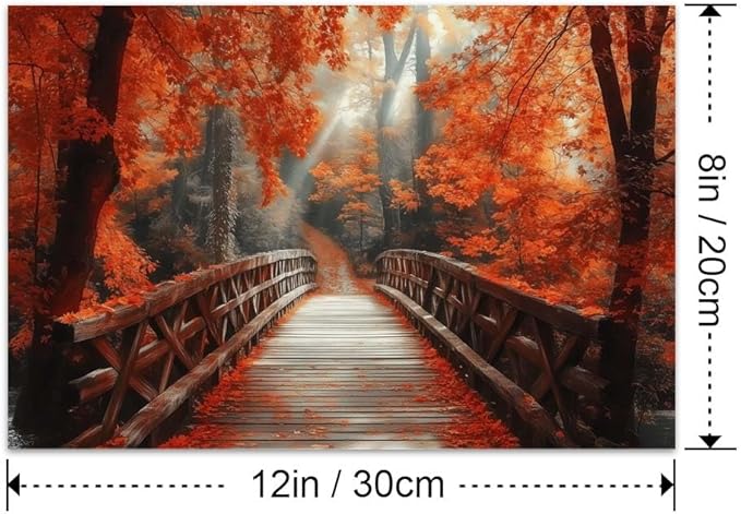 Yesad Autumn Bridge Canvas Wall Art, Fall Wall Art Room Décor Natural Posters Autumn Pictures Prints Wall Décor for Living Room Bedroom (Unframed,12”x8”,Bridge)