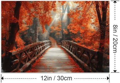 Yesad Autumn Bridge Canvas Wall Art, Fall Wall Art Room Décor Natural Posters Autumn Pictures Prints Wall Décor for Living Room Bedroom (Unframed,12”x8”,Bridge)
