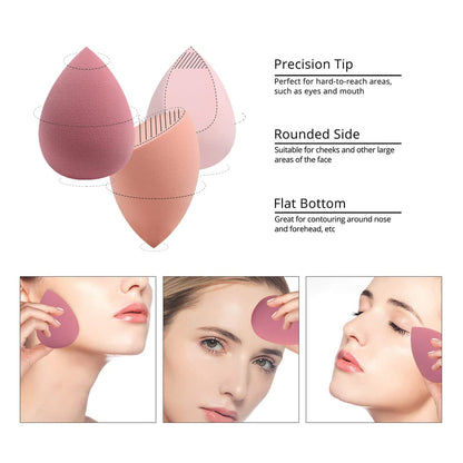 8Pcs Makeup Sponges Set- 7Pcs Beauty Sponge Blenders and 1 Bottle 1 Holder for Blending Foundation, Cream and Powder (Pink, Metal Holder-Can Packaging)