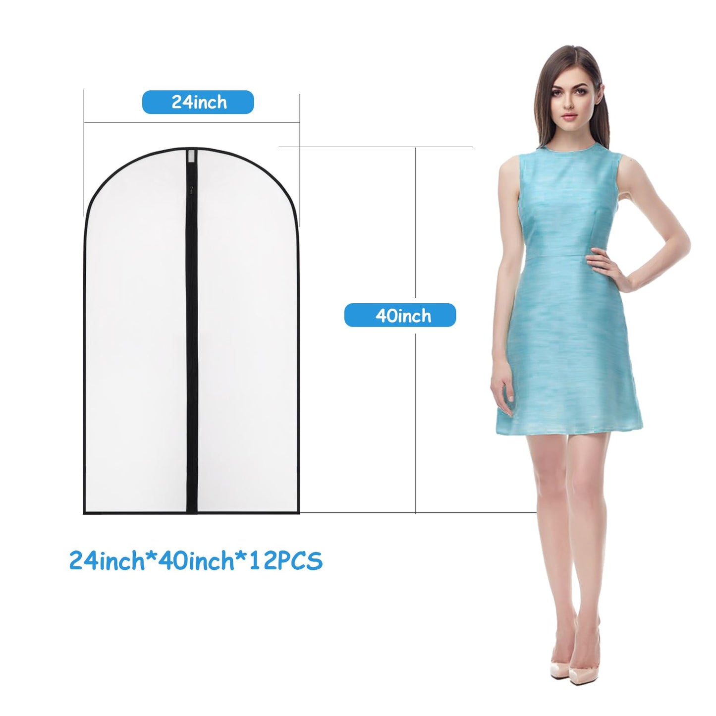 40" Garment Bags 6 Packs Suit Bags for Closet Storage, Plastic Waterproof Suit Cover Bags with Zipper Clear Garment Bags for Coats, Jackets, Shirts, Dress