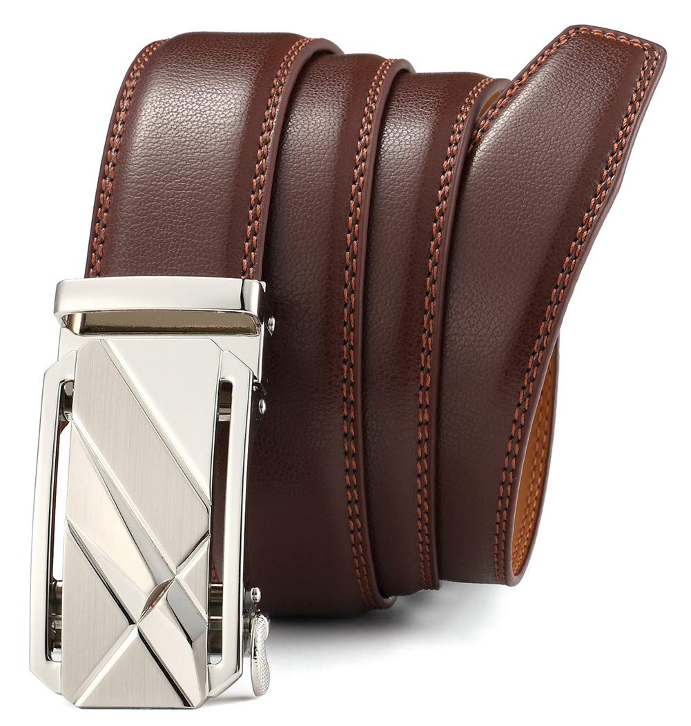 Lingli Men's Belt Ratchet Dress Belt with Automatic Buckle Brown/Black-Trim to Fit-35mm wide-0005-140-BROWN