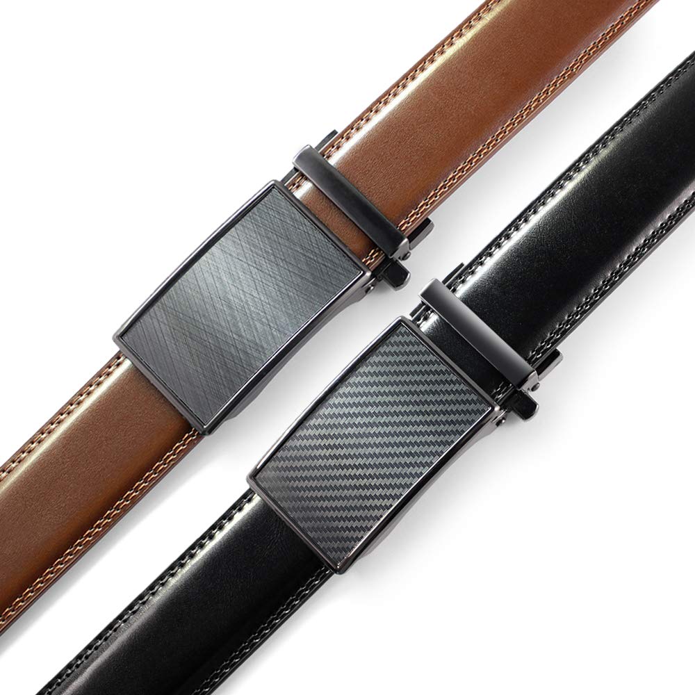 DOOPAI Belt Men, 2 Pack Ratchet Belt Dress Adjustable 1 3/8" Genuine Leather, Designer Belts for Men Metal Buckle, belts Size Length Can be Cut, with Gift Box