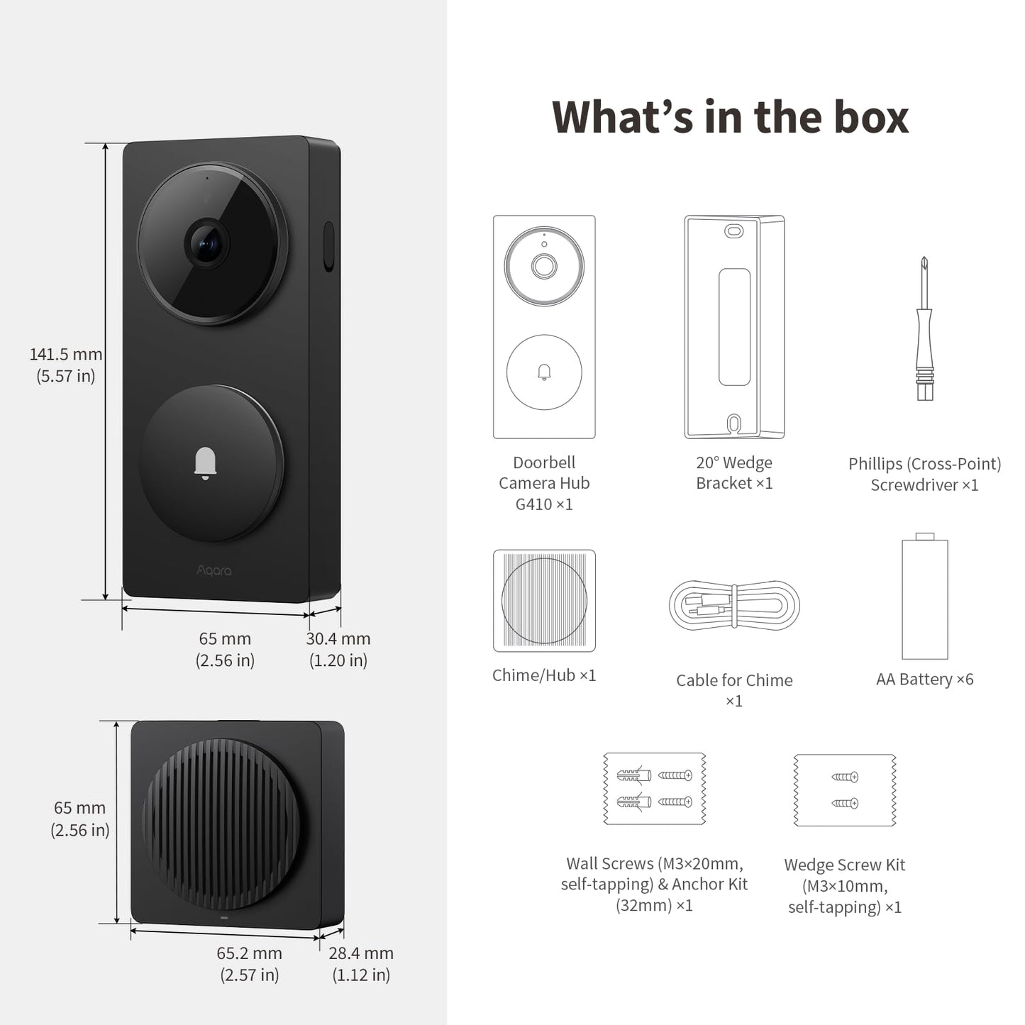 Aqara Smart Doorbell Camera G410 with Chime, 2K, HomeKit Secure Video, 2-Way Audio, Built-in Matter Hub, Wireless/Wired, Supports Apple Home, Alexa, Google, Home Assistant, 2.4G/5GHz Wi-Fi, Gray