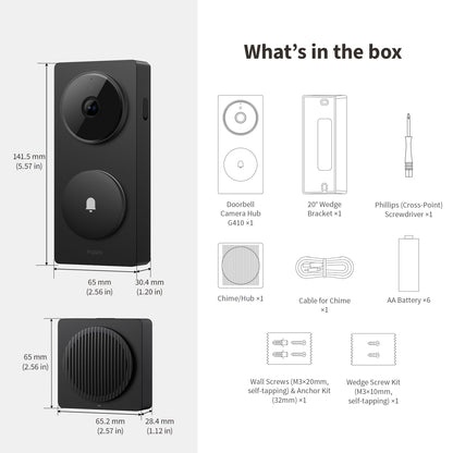 Aqara Smart Doorbell Camera G410 with Chime, 2K, HomeKit Secure Video, 2-Way Audio, Built-in Matter Hub, Wireless/Wired, Supports Apple Home, Alexa, Google, Home Assistant, 2.4G/5GHz Wi-Fi, Gray