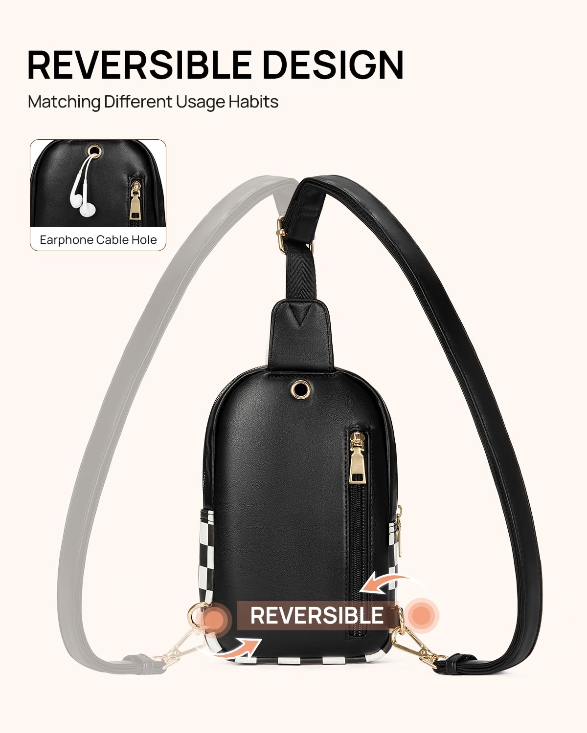 Telena Crossbody Bags for Women Leather Cross Body Sling Bag for Woman Travel Black and White Checkered