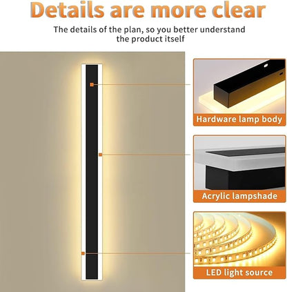 Mikeru Modern Outdoor Wall Light, 3000k-6000k Dimmable Outdoor Wall Sconce 57inch Black Exterior Lights with Remote Control Ip65 Waterproof Anti-Rust Linear Long Porch Lights