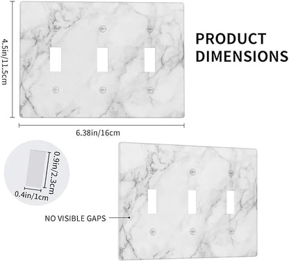 White Marble Pattern Light Switch Cover Plates Decorative Wall Plate Triple Toggle Art Print Faceplate for Kitchen Home Kids Room Decor 6.38" X 4.5"