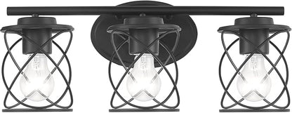 MAVCADONF 3-Lights Matte Black Cage Shade Modern Bathroom Vanity Light Fixtures Over Mirror, Bathroom Wall Lamp for Mirror, Kitchen, Bedroom