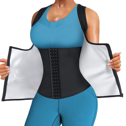 LANCS Women Waist Trainer Vest Sauna Suit Zipper Cincher Body Shaper Corset Sweat Vest Slimming Workout Tank Tops (Black, Small)