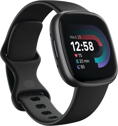 Fitbit Versa 4 Smartwatch (Bundle) – GPS Fitness Tracker, 40+ Exercise Modes, Heart Rate, Sleep, Workout for Android & iPhone + Fast Charger, 2 Silicone Bands, Protection Shields, Cleaning Cloth