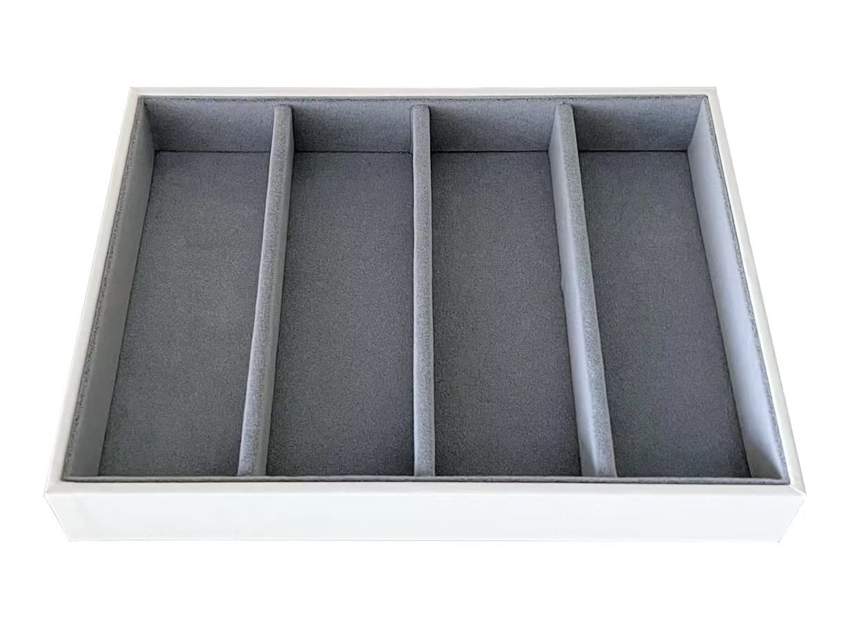 Premium Quality Sunglasses Eyewear 4 Slot Tray Organizer Display Navy Blue PU Leather Exterior Soft Velvet Liner Grey