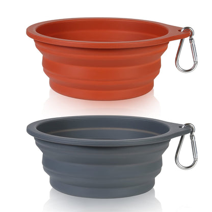 SLSON 2Pack Collapsible Dog Bowl,Integrated Molding Travel Bowl No Plastic Rim Pet Feeding Bowls for Walking Traveling Outdoors,600ML (Navy Blue+Dark Green)