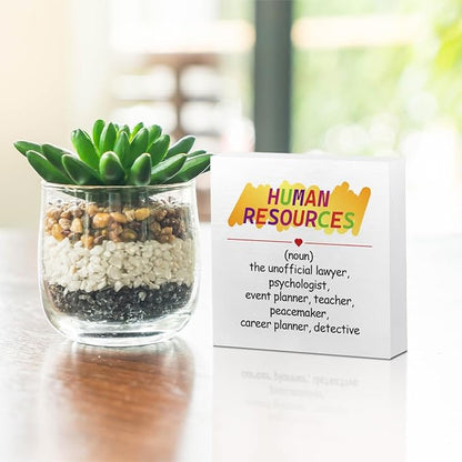 HR Gifts Human Resources Gifts Wooden Box Sign Wall Decor Wooden Plaque Sign Office Gifts for Coworker Employee Office Living Room Bedroom Home Decor Desk Shelf Table Decor Retirement Gifts