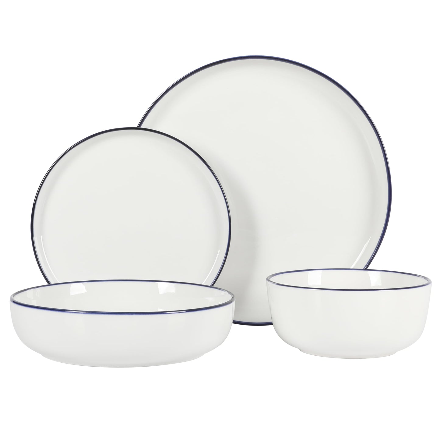 Gibson Home Summer Shades 16 Piece Plates and Bowls Dishes Service for 4 Porcelain Dinnerware Set - White
