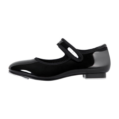 Linodes Economy Unisex-Child Easy Strap Tap Shoe for Girls and Boys Tap Flat-Black Patent-12M-Little Kid