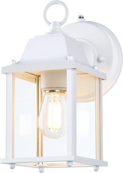 LIT-PaTH Dusk to Dawn Outdoor Wall Lantern, Wall Sconce Waterproof Porch Lighting Fixture, E26 Base, Aluminum Housing with Glass Shade, 1-Pack, White