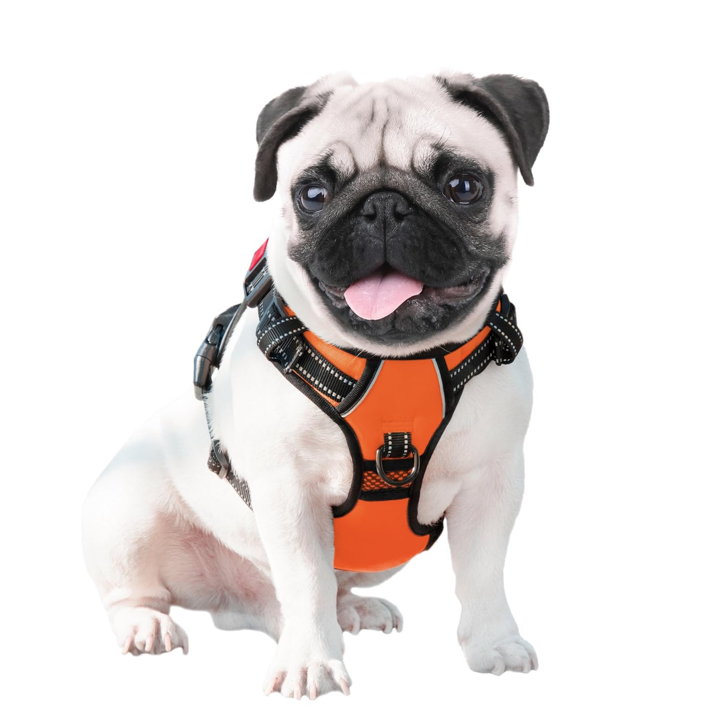 PHOEPET No Pull Dog Harness Medium Reflective Front Clip Vest with Handle,Adjustable 2 Metal Rings 3 Buckles,[Easy to Put on & Take Off](M, Orange)