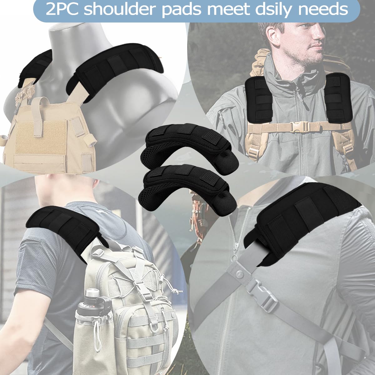 ZINMARK 2Pcs Thick Cushioned Shoulder Pads, Featuring Anti-Slip Design and Breathable Mesh,Extra Wide Padding for Shoulder Straps and Luggage Belts,Soft and Comfortable for Enhanced Support,Black