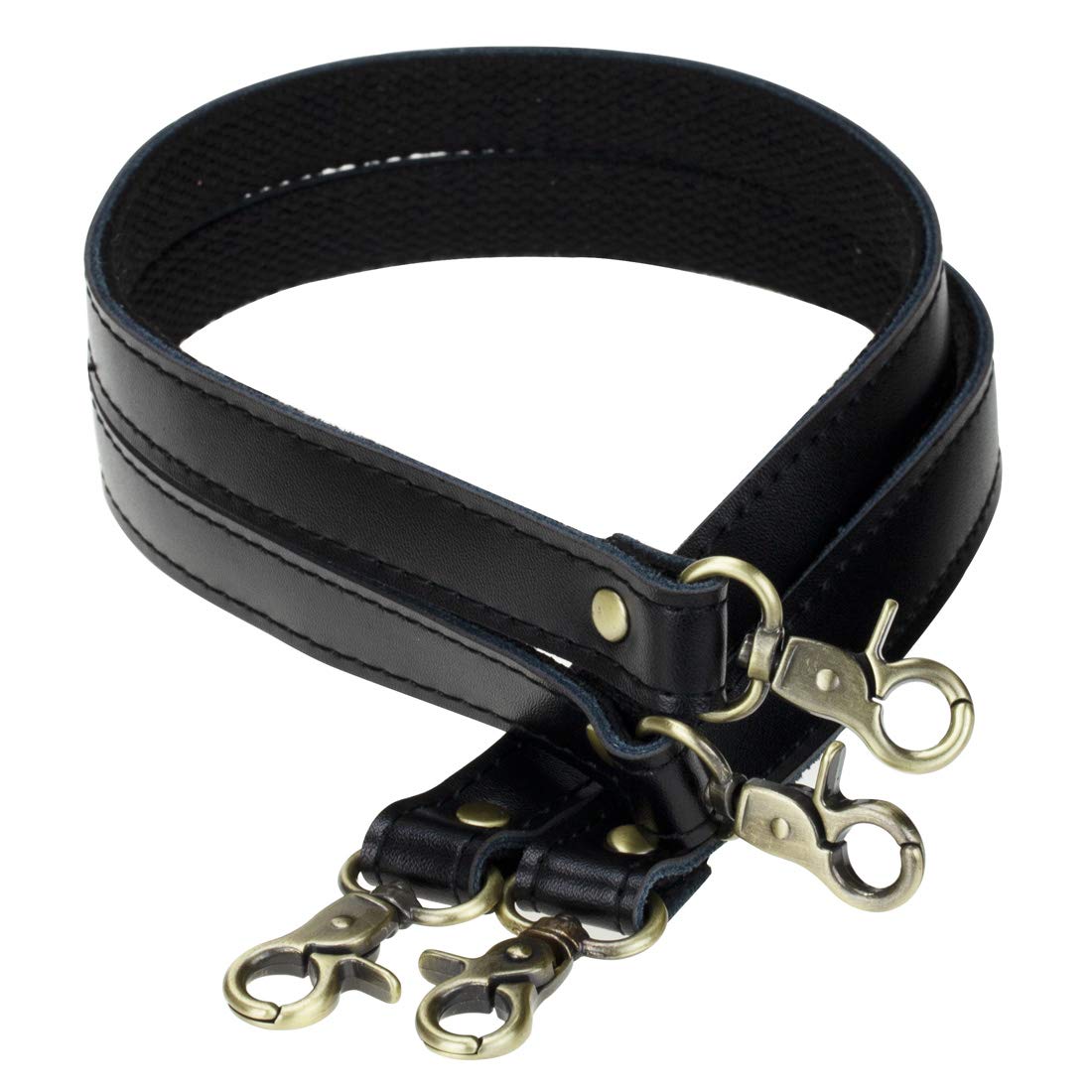 Allzedream Genuine Leather Purse Strap Sewing Canvas Replacement Handbag Shoulder Bag 2 Pcs (Black, Gold Hardware)