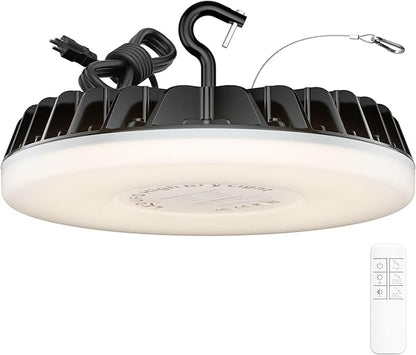 Smart Shop Lights 150W - Micware Motion Sensor 18000LM UFO LED High Bay Light with Multi-Function Remote, 10%-100% Dimmable IP65 Waterproof 5000k Garage Shop Lighting (New Remote)