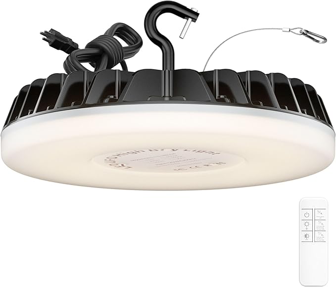 Smart High Bay Led Shop Lights 200W - Micware Motion Sensor 24000LM UFO LED High Bay Light with Multi-Function Remote, 10%-100% Dimmable IP65 Waterproof 5000k Garage Lighting (New Remote)