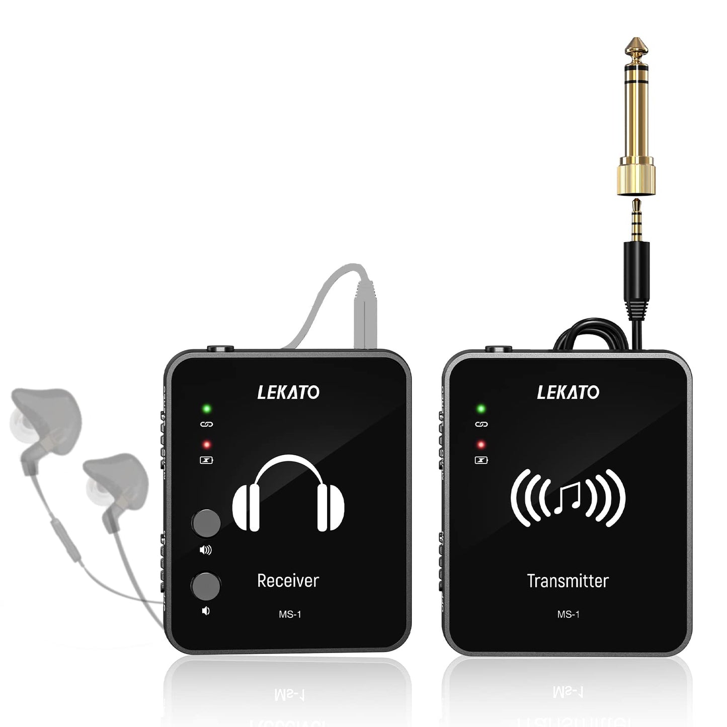 LEKATO MS-1 Wireless in Ear Monitor System, 2.4GHz Stereo in-Ear Monitoring with Transmitter Receiver Clip On, One to Many, Auto-Pairing,Wireless IEM for Band Rehearsal,Studio, Church,Small Gigs