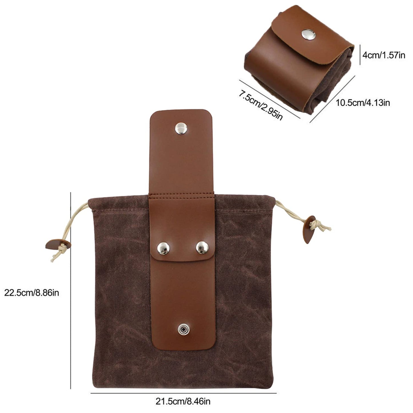 ASENIE Foraging Bag Waxed Canvas Collapsible Outdoor Camping Foraging Pouch Mushroom Storage Water Resistant Leather Bushcraft Belt Tinder Dump Pouchs Brown for Travel Camping Hiking Bag Only (Brown)