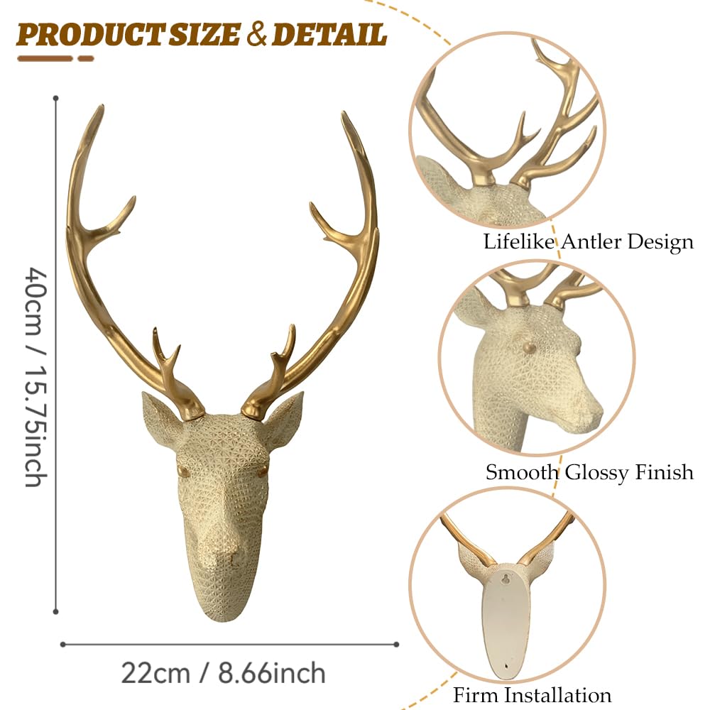 Mingzhang Deer Head Wall Decor Resin Animal Head Wall Sculpture Hanging Decoration for Home Bedroom Kitchen Bathroom Farmhouse Christmas Decor 15.7 Inch Deer Head Wall Mount